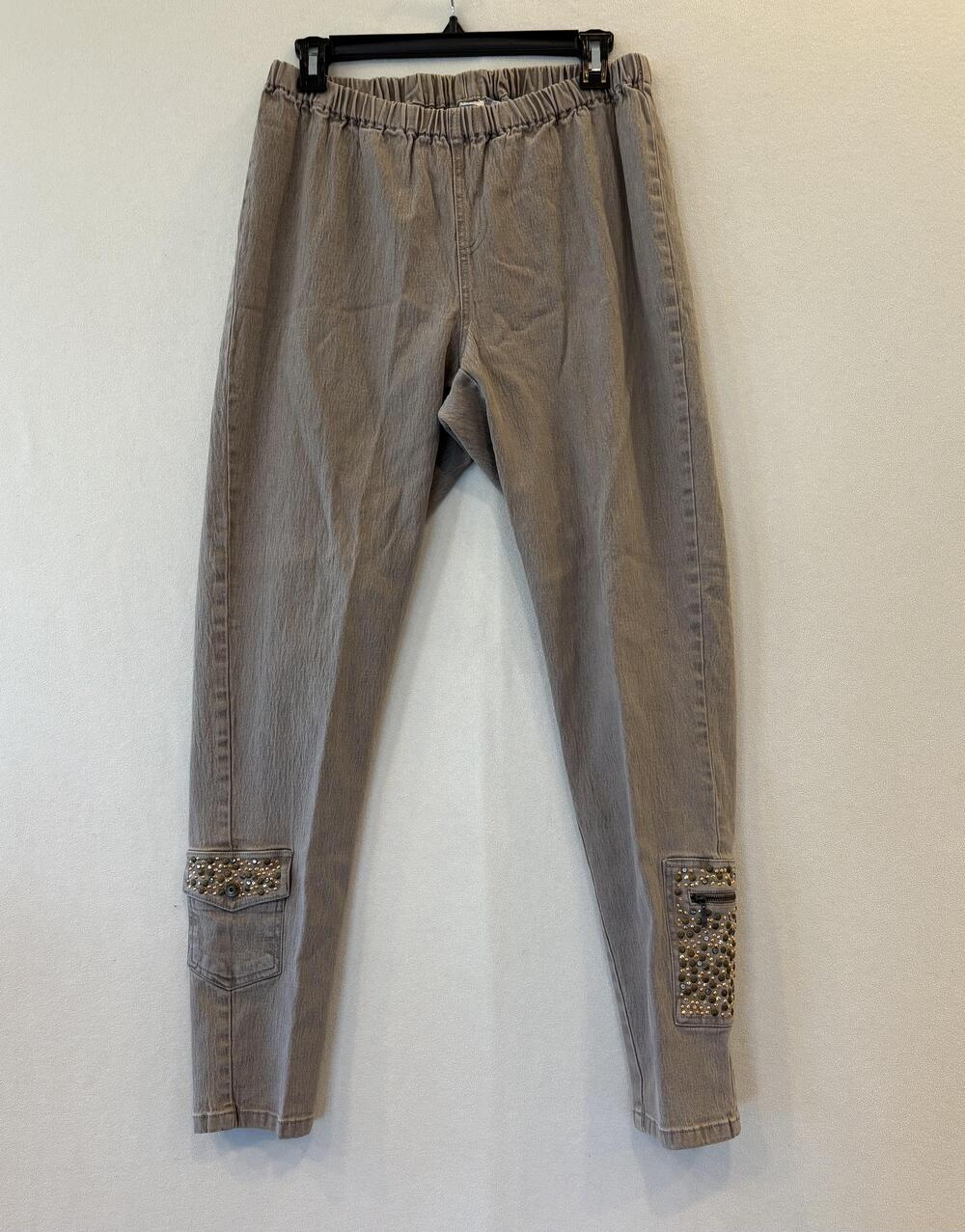 DG2 By Diane Gilman Jeans Womens Large Beige Studded Rhinestone Accents